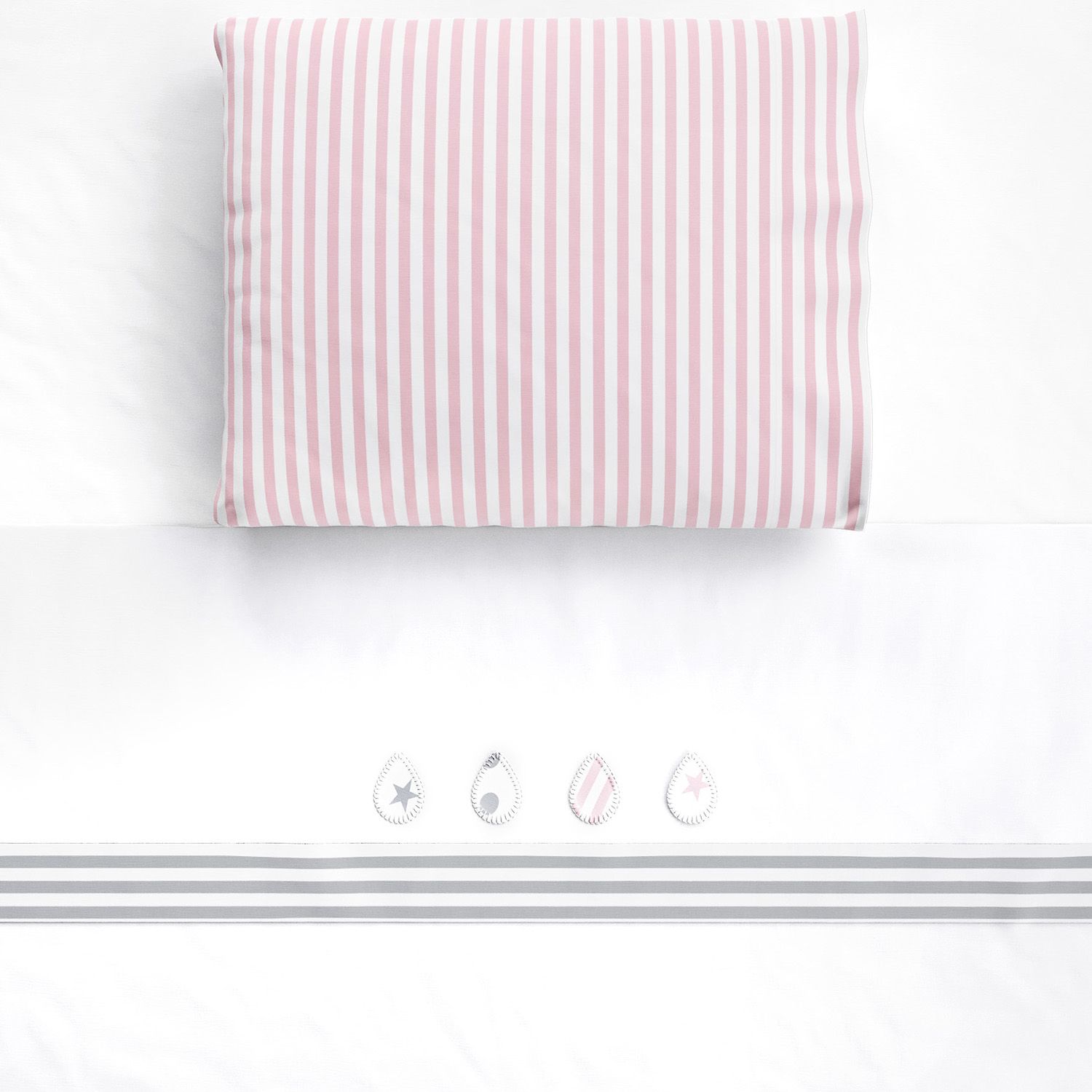 Jogo de Lençol Berço Bordado Gotinhas e Listras Azul 3 peças