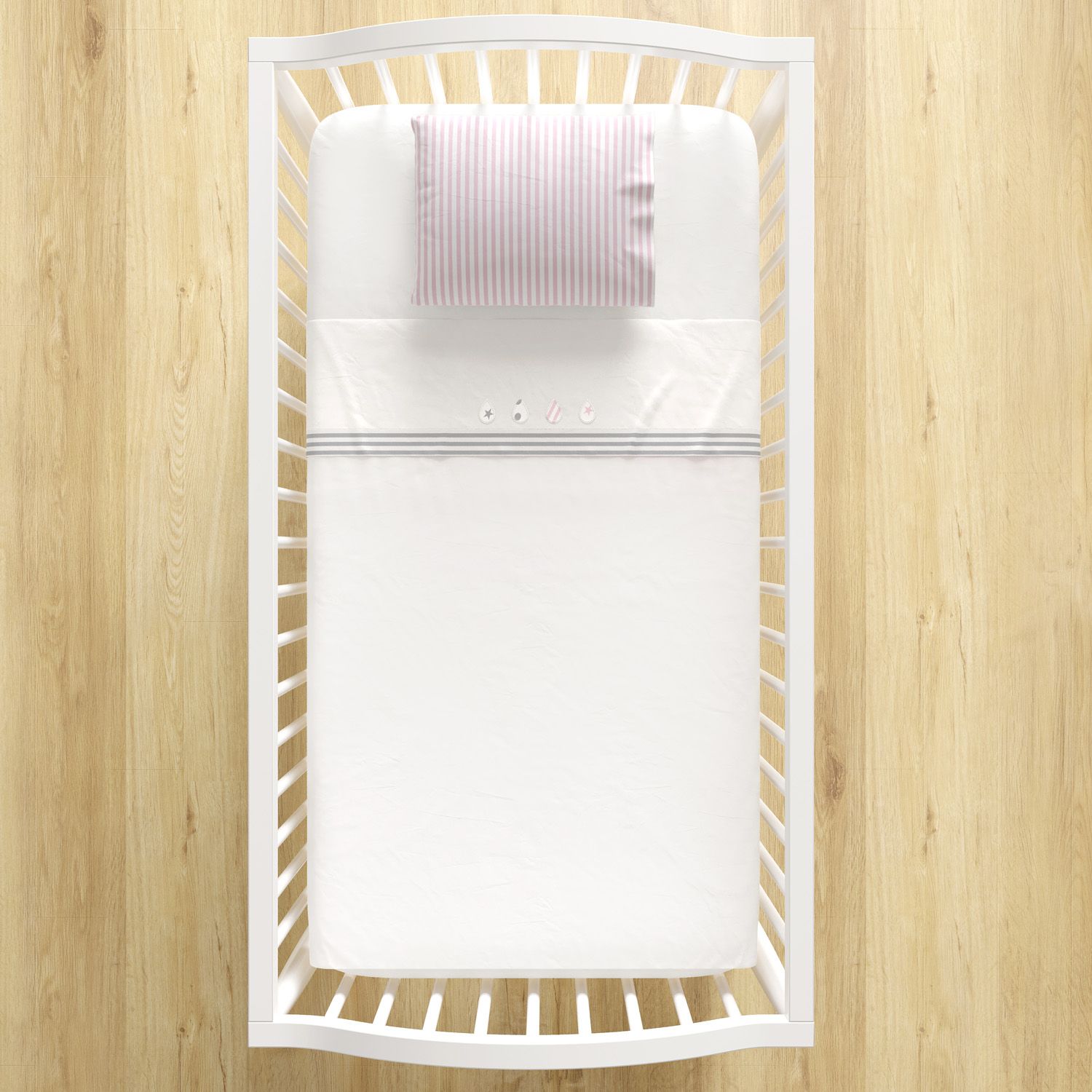 Jogo de Lençol Berço Bordado Gotinhas e Listras Azul 3 peças