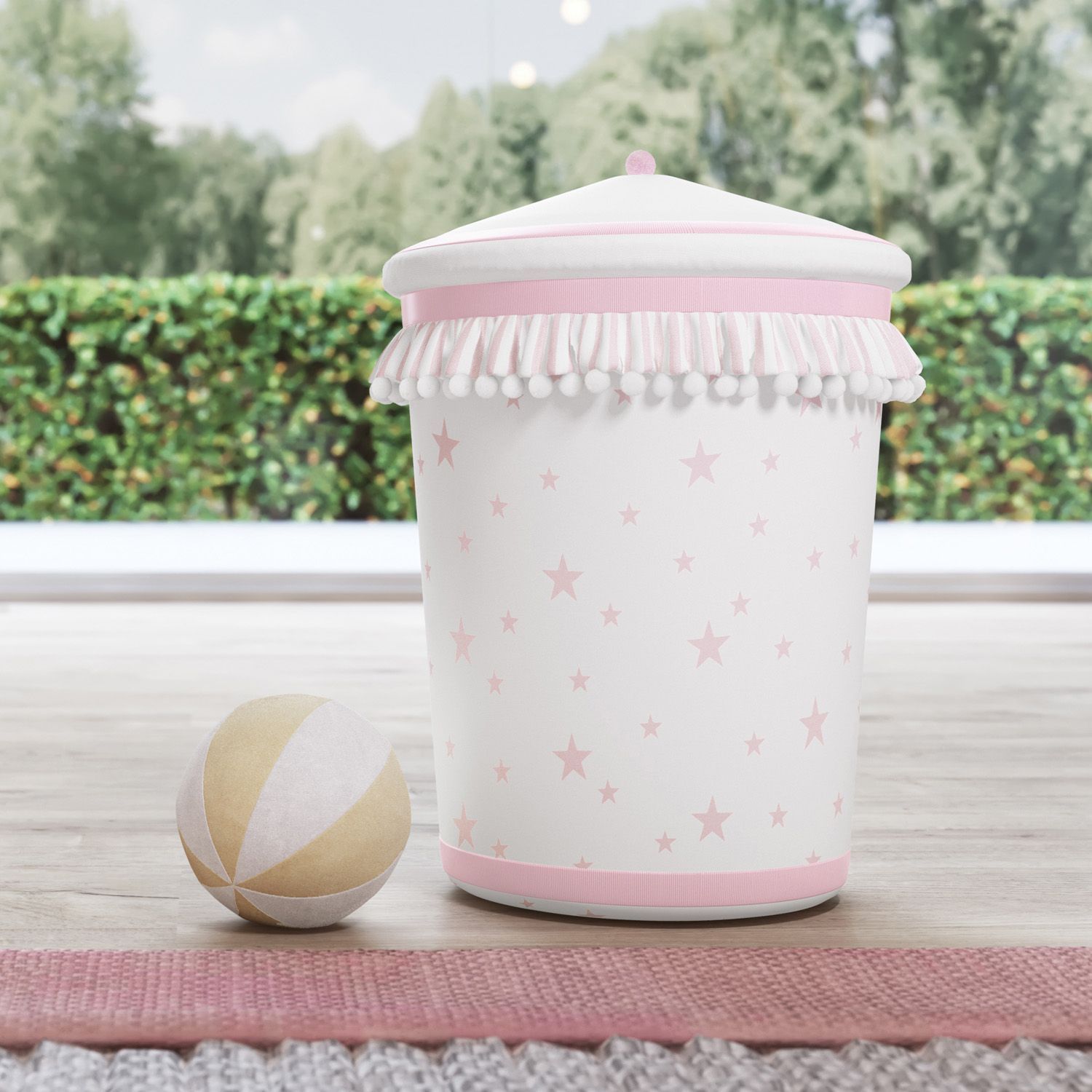 Lixeira Estrelinhas e Pompons Cinza