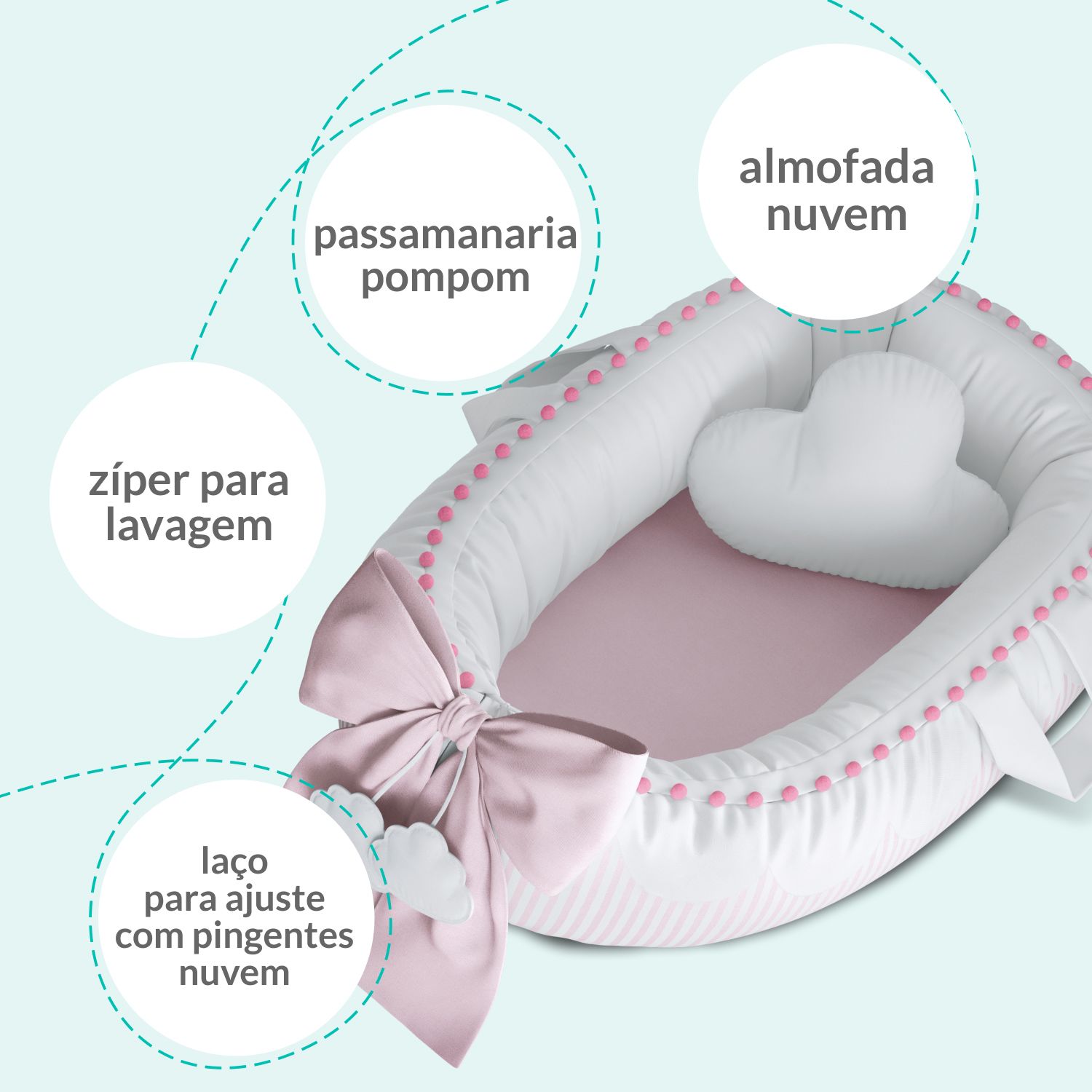 Ninho para Bebê Redutor de Berço Nuvem de Algodão Azul Marinho 80cm