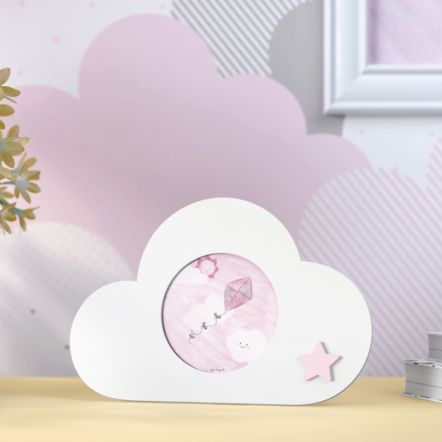 Porta Retrato MDF Nuvem com Estrelinha 7cm