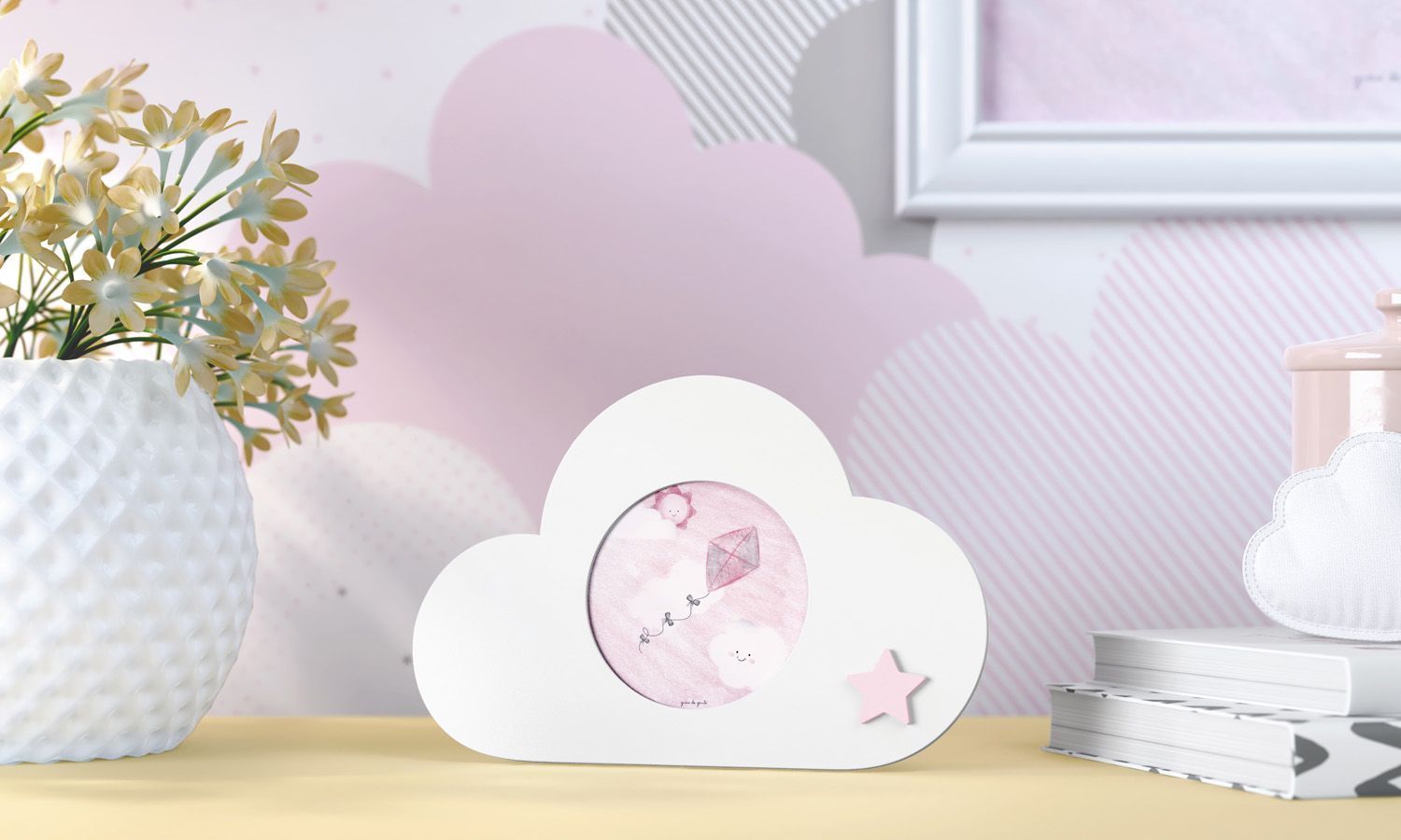 Porta Retrato MDF Nuvem com Estrelinha 7cm