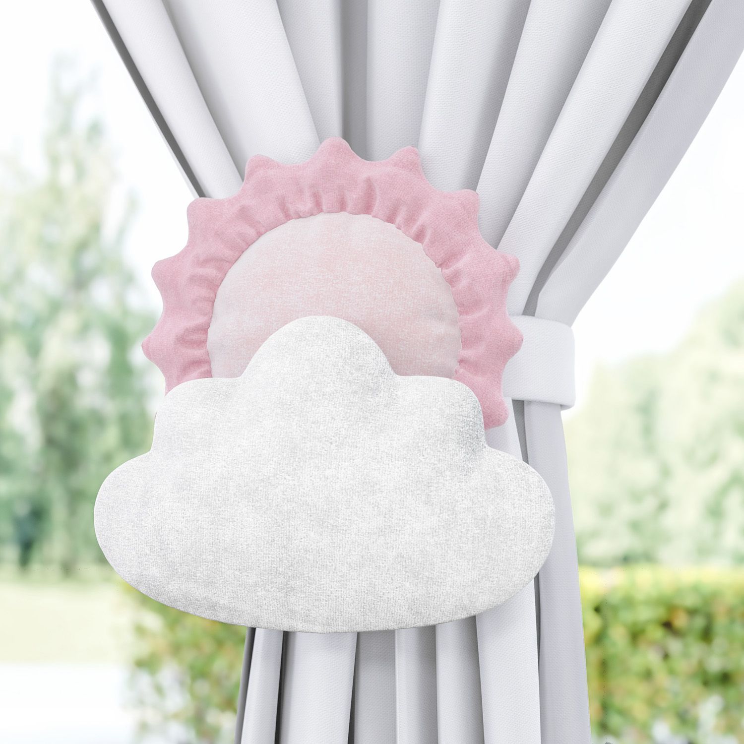 Prendedor de Cortina Sol e Estrela na Nuvem 2 Peças