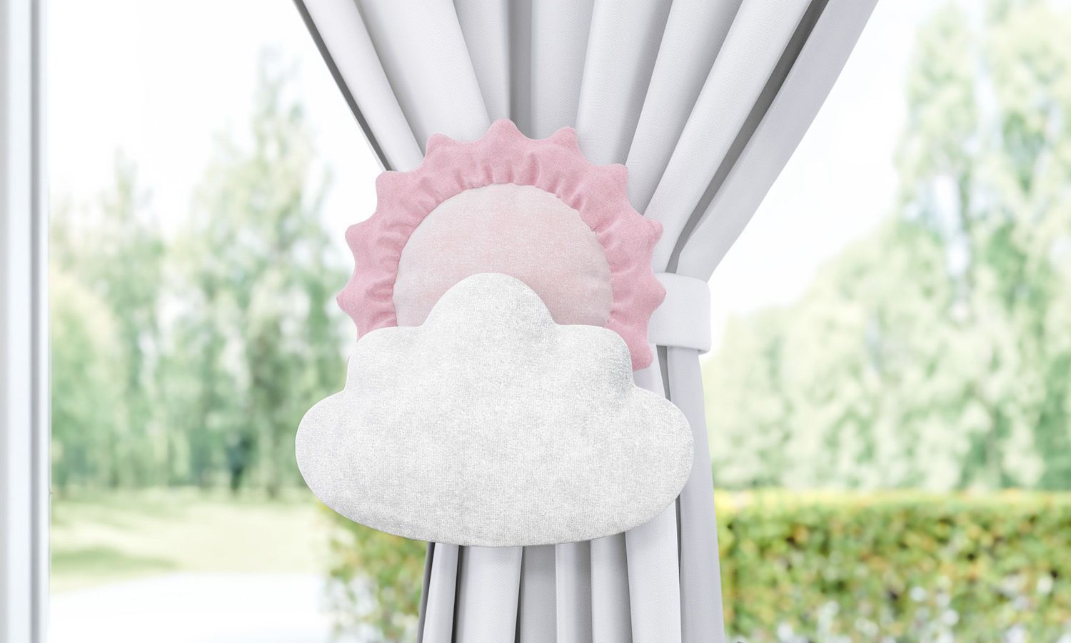 Prendedor de Cortina Sol e Estrela na Nuvem 2 Peças