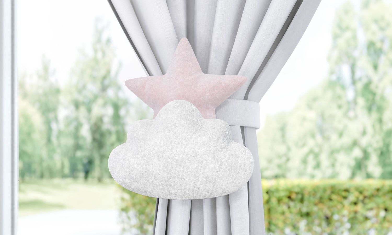 Prendedor de Cortina Sol e Estrela na Nuvem 2 Peças