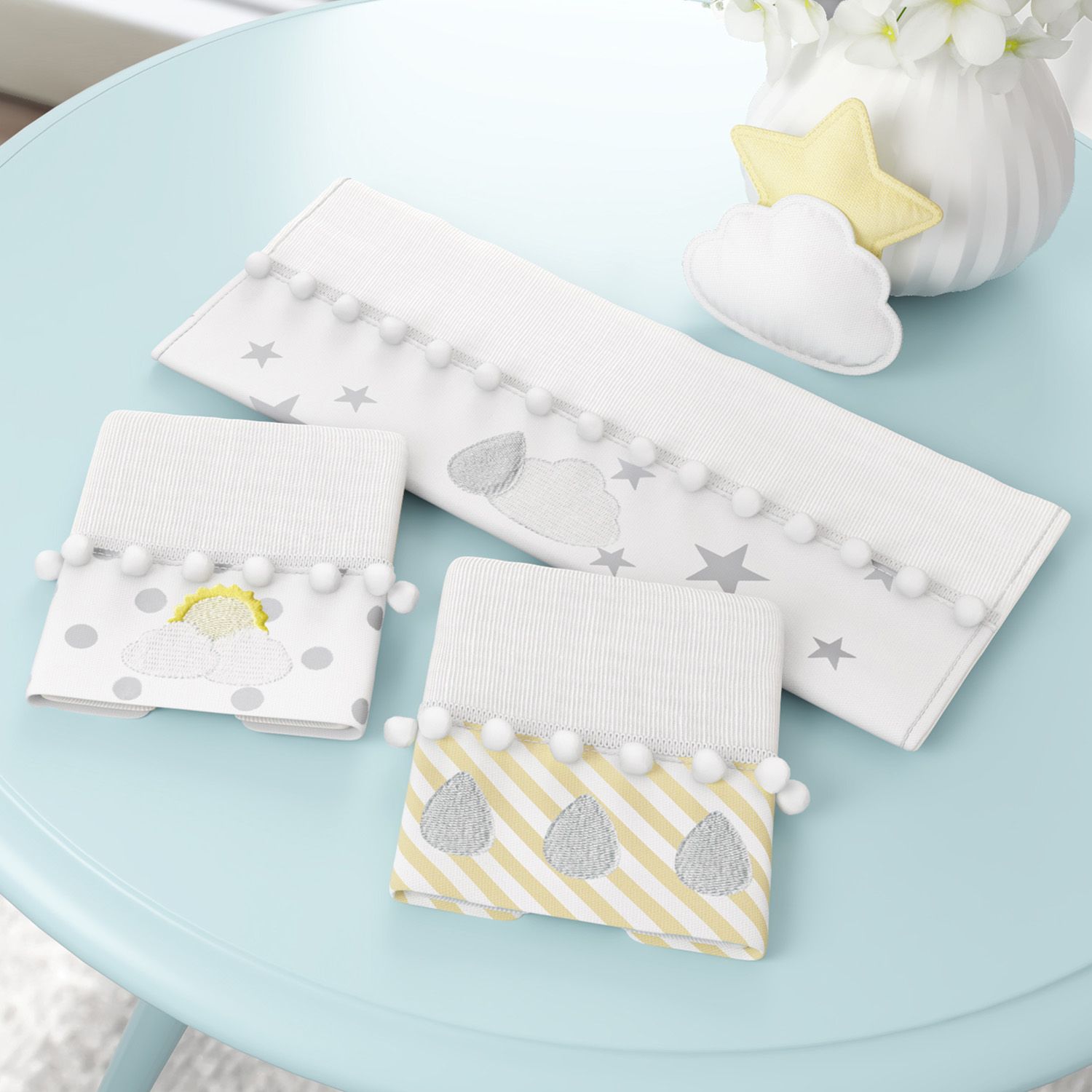 Jogo de Fraldas de Boca com Barra Nuvem de Algodão Azul Marinho