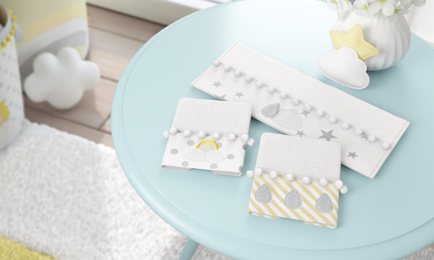 Jogo de Fraldas de Boca com Barra Nuvem de Algodão Azul Marinho