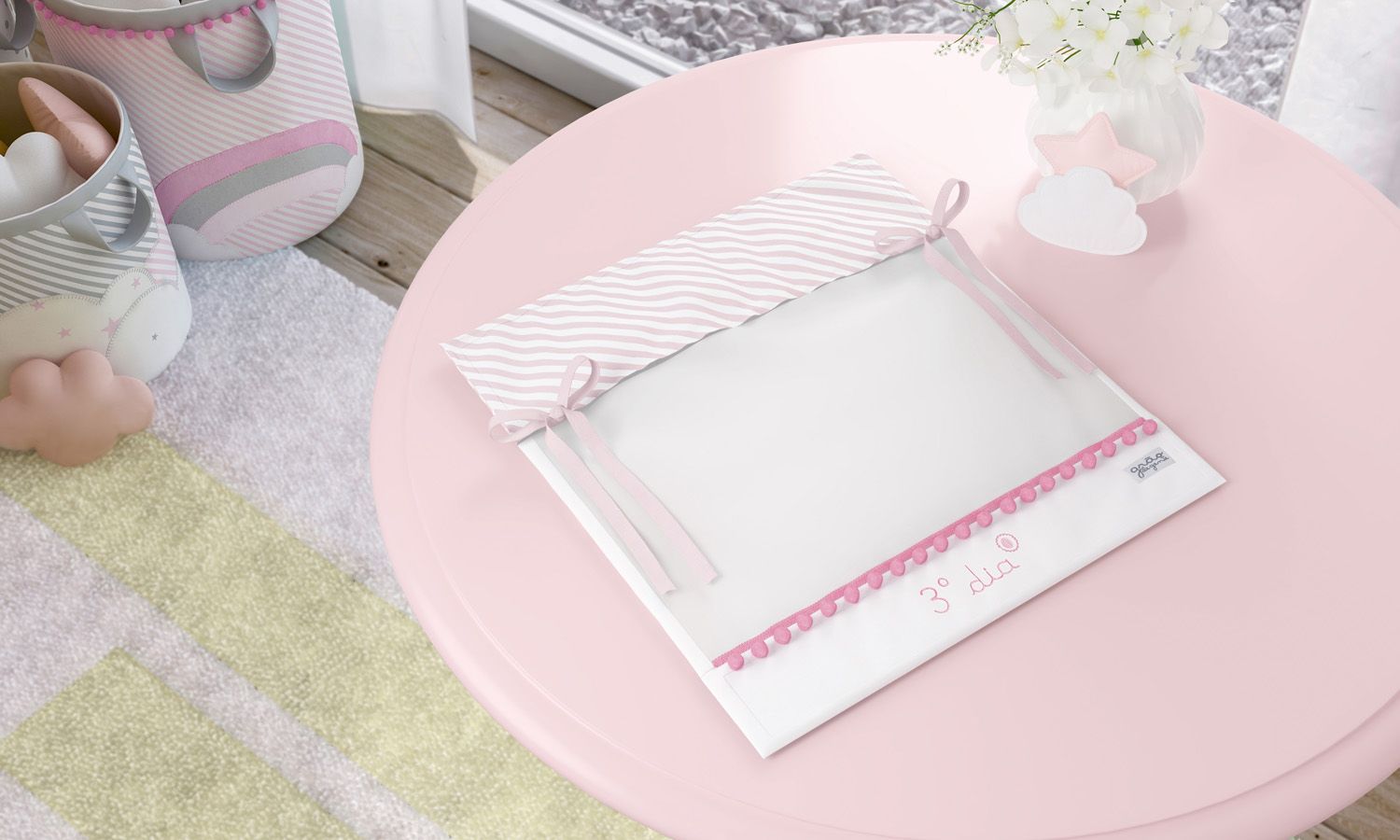 Saquinho Maternidade para Roupinhas Listrado Rosa Roupa Extra