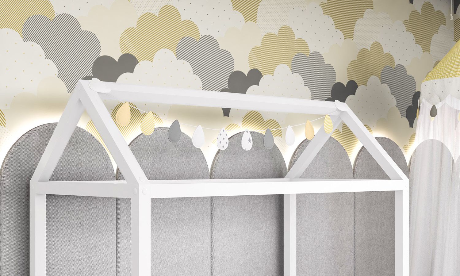 Varal de Cama Gotinhas e Nuvens 1,60m