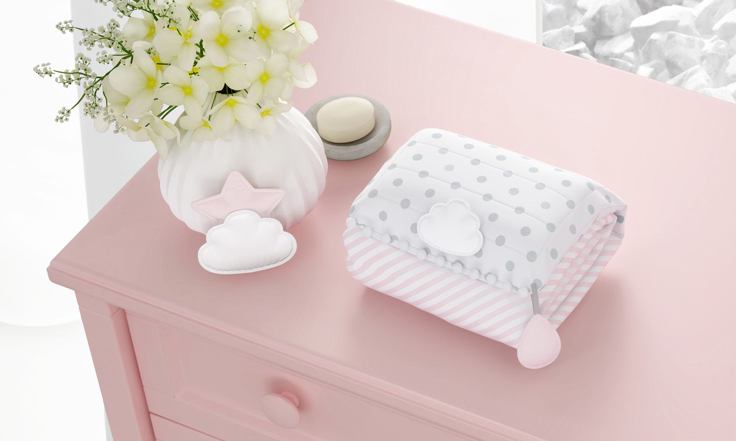 Trocador de Fraldas Portátil com Bolsos Nuvem de Algodão 85x40cm