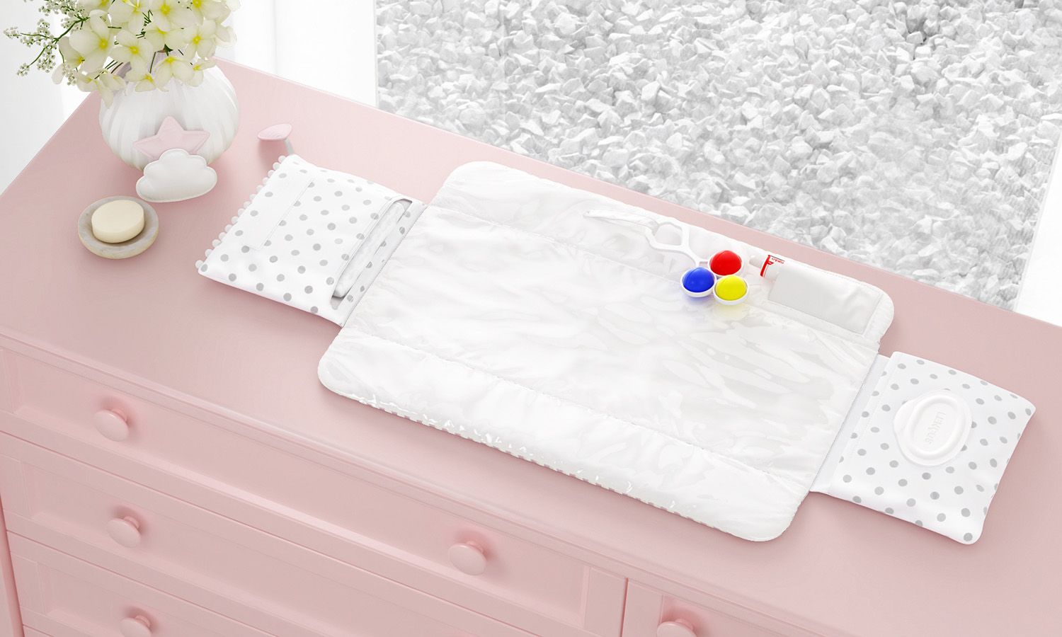 Trocador de Fraldas Portátil com Bolsos Nuvem de Algodão 85x40cm