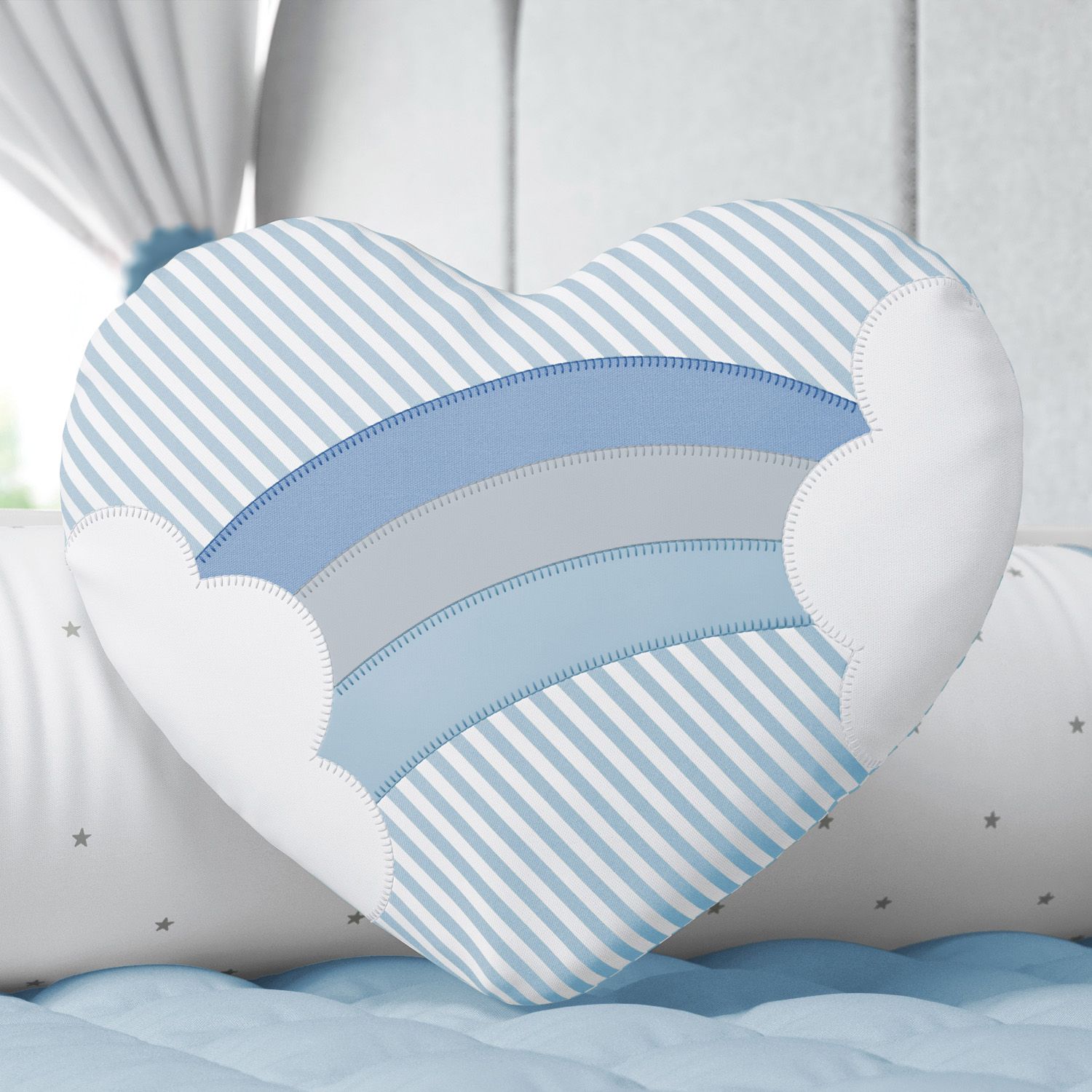 Almofada Coração Bordado Arco-Íris 38cm