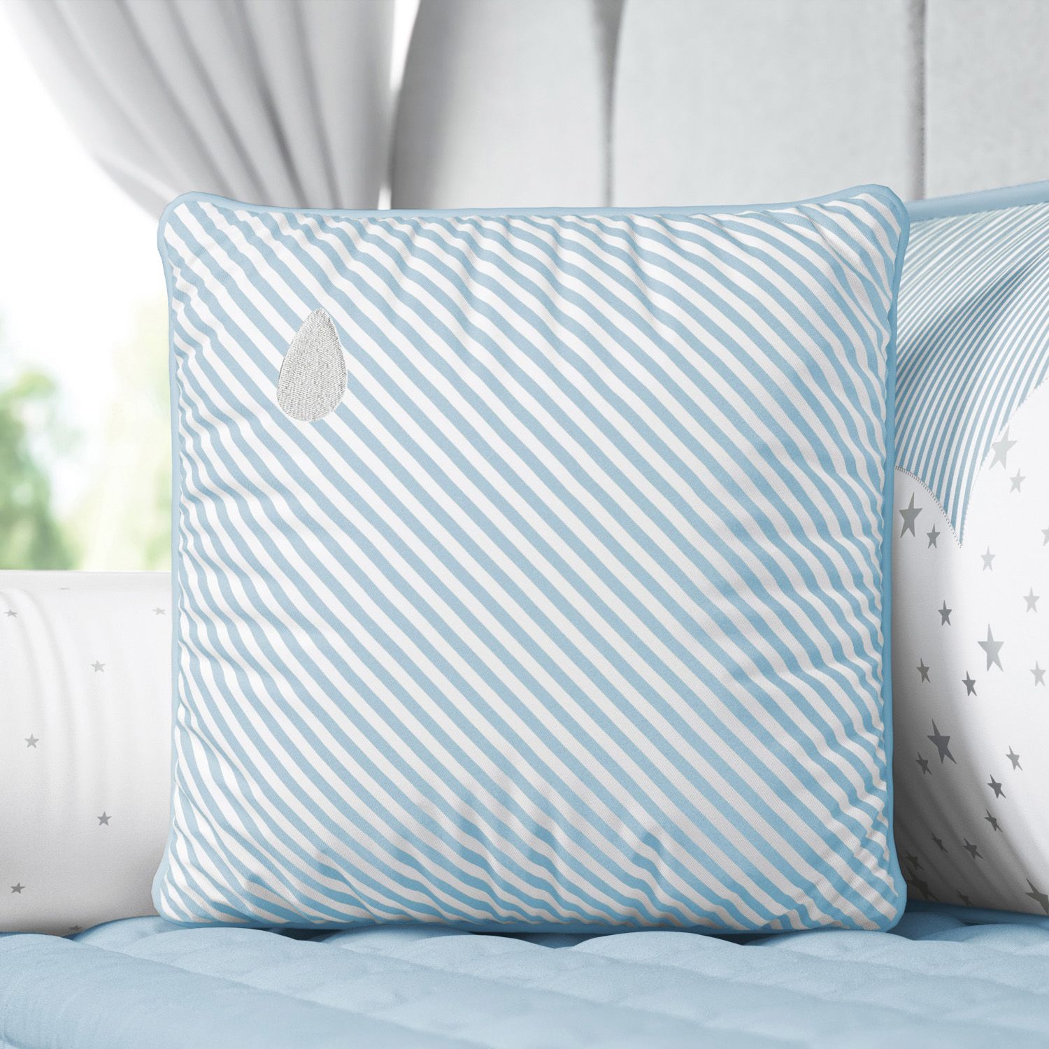 Almofada Listrada Gotinha Azul/Salmão 38cm