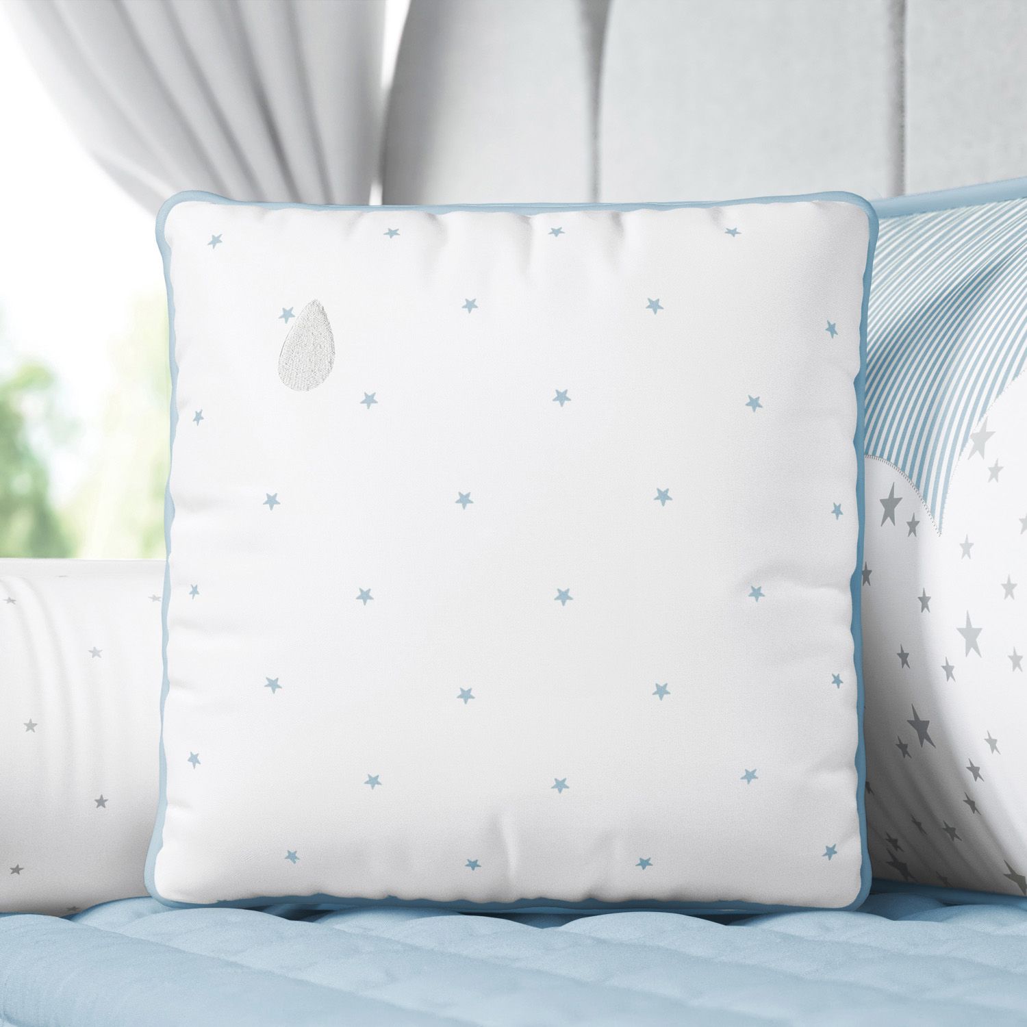 Almofada Estrelinhas Gotinha Azul/Salmão 38cm