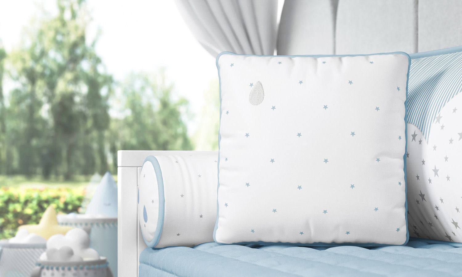 Almofada Estrelinhas Gotinha Azul/Salmão 38cm