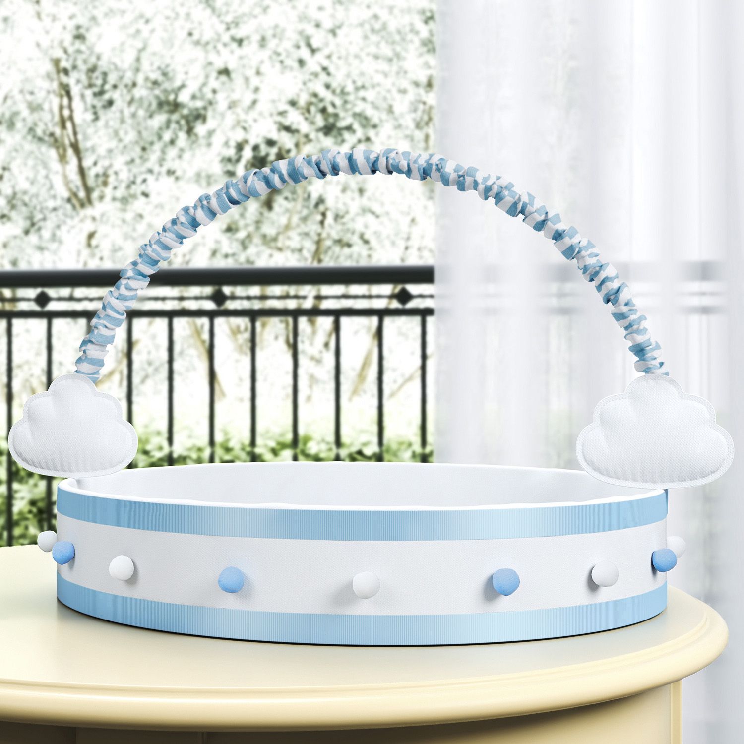 Cesta Nuvem de Algodão com Pompons Cinza