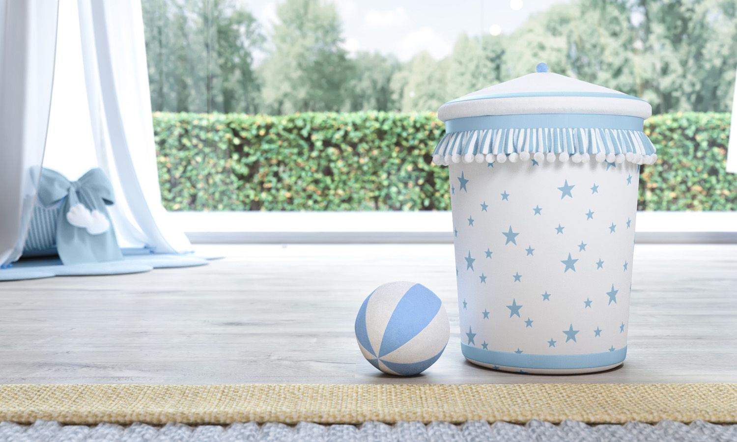 Lixeira Estrelinhas e Pompons Cinza