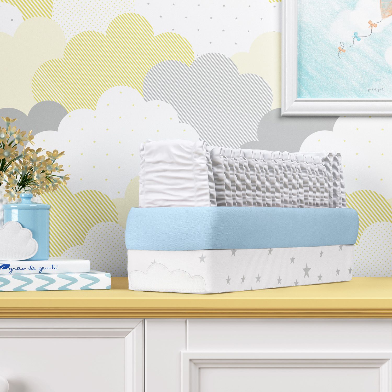 Cesto Organizador Estrelinhas Nuvem de Algodão 36cm