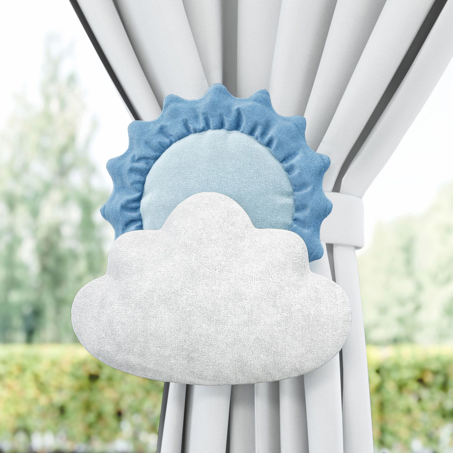 Prendedor de Cortina Sol e Estrela na Nuvem 2 Peças