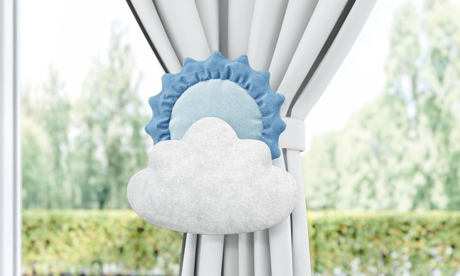 Prendedor de Cortina Sol e Estrela na Nuvem 2 Peças