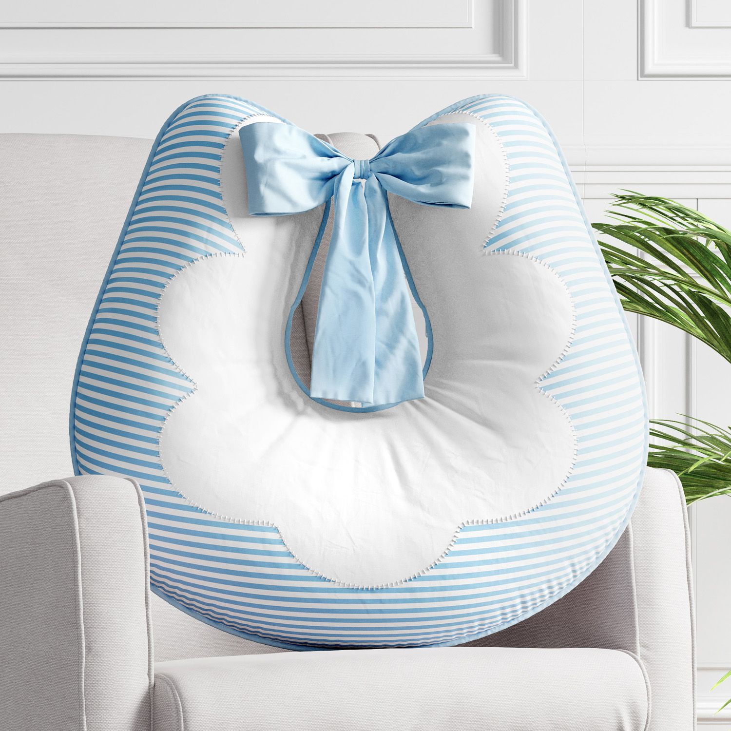 Almofada Amamentação Listrada Azul e Salmão