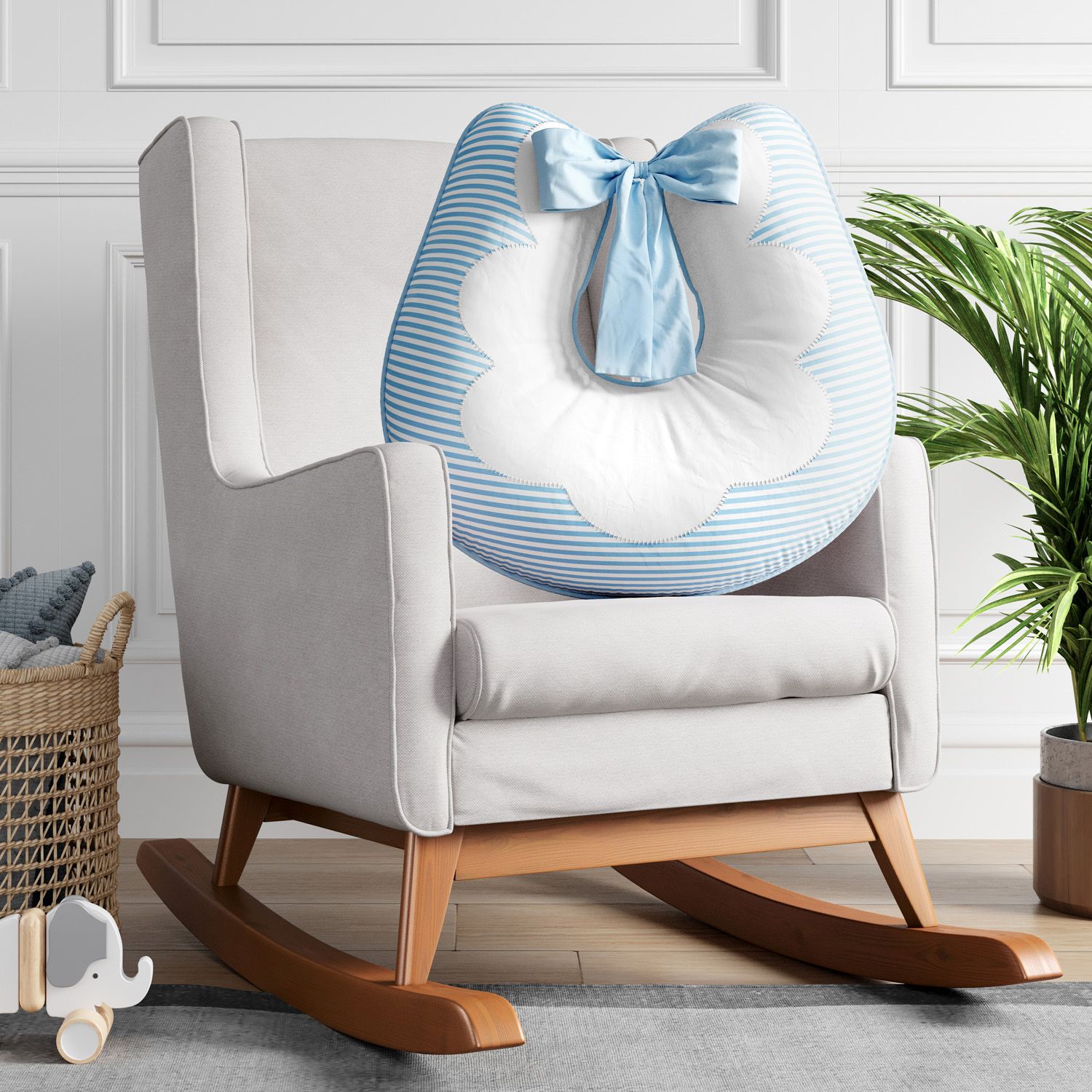 Almofada Amamentação Listrada Azul e Salmão