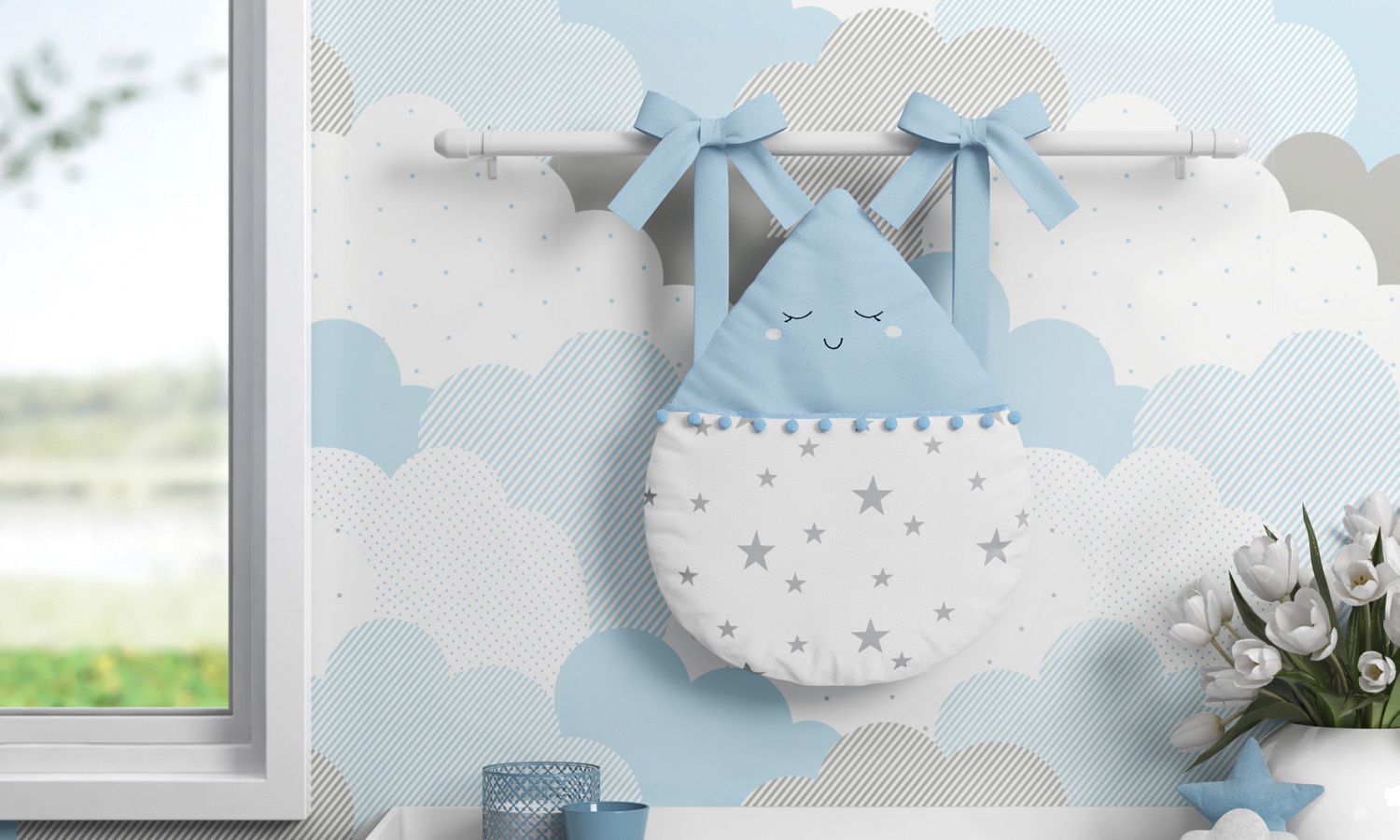 Porta Fraldas Varão Gotinha com Pompom