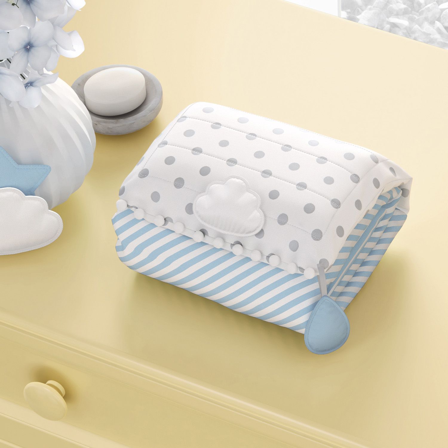 Trocador de Fraldas Portátil com Bolsos Nuvem de Algodão 85x40cm