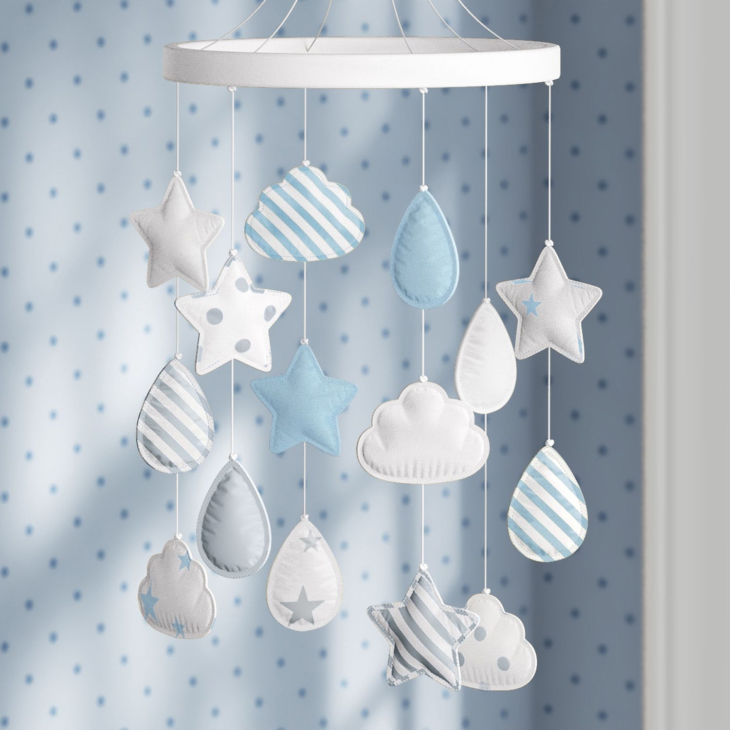 Móbile Estrelinhas Gotinhas e Nuvens