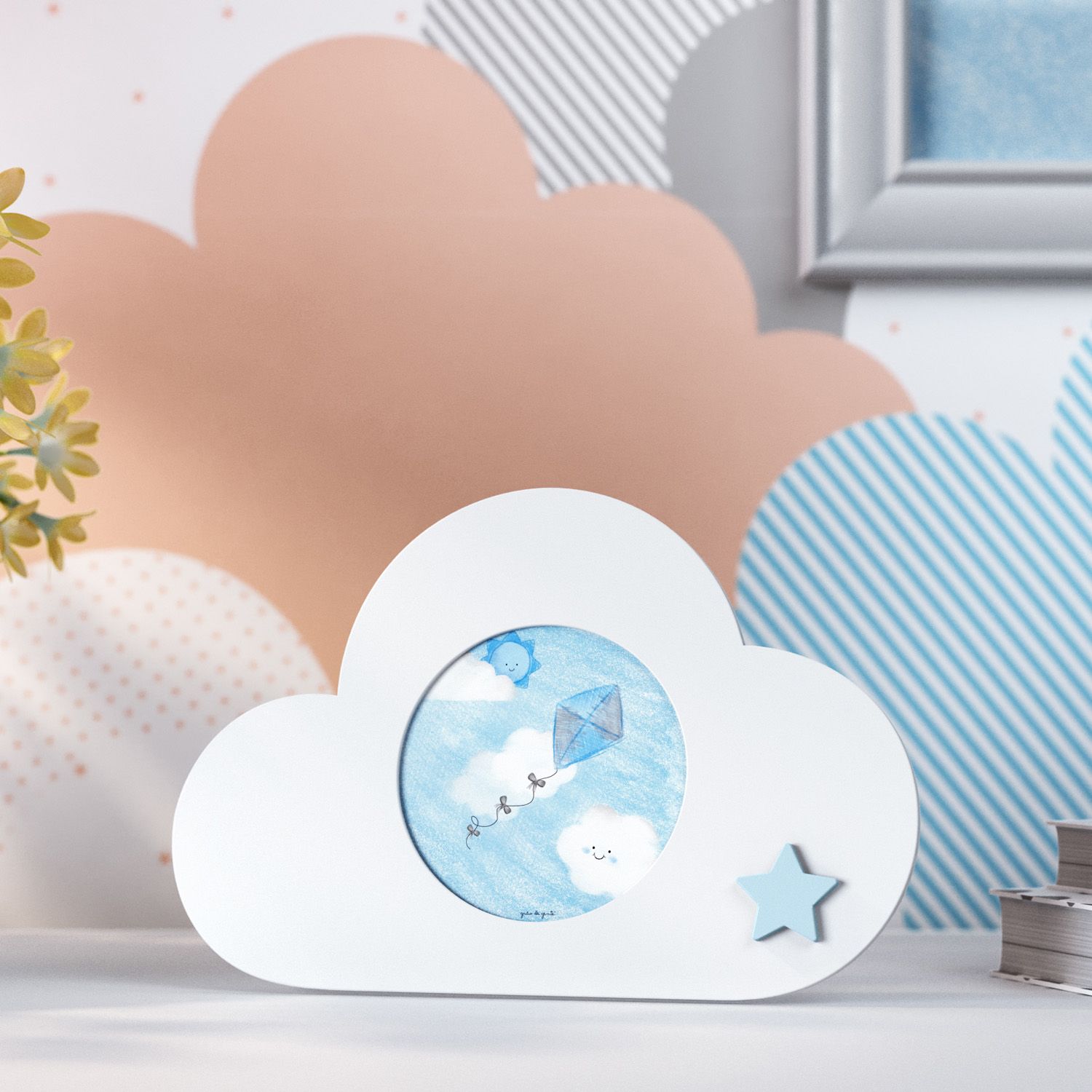 Porta Retrato MDF Nuvem com Estrelinha 7cm