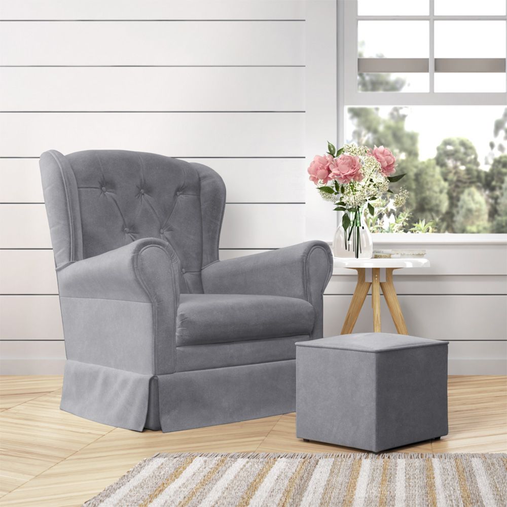 Poltrona Amamentação Balanço com Puff Provençal Cinza