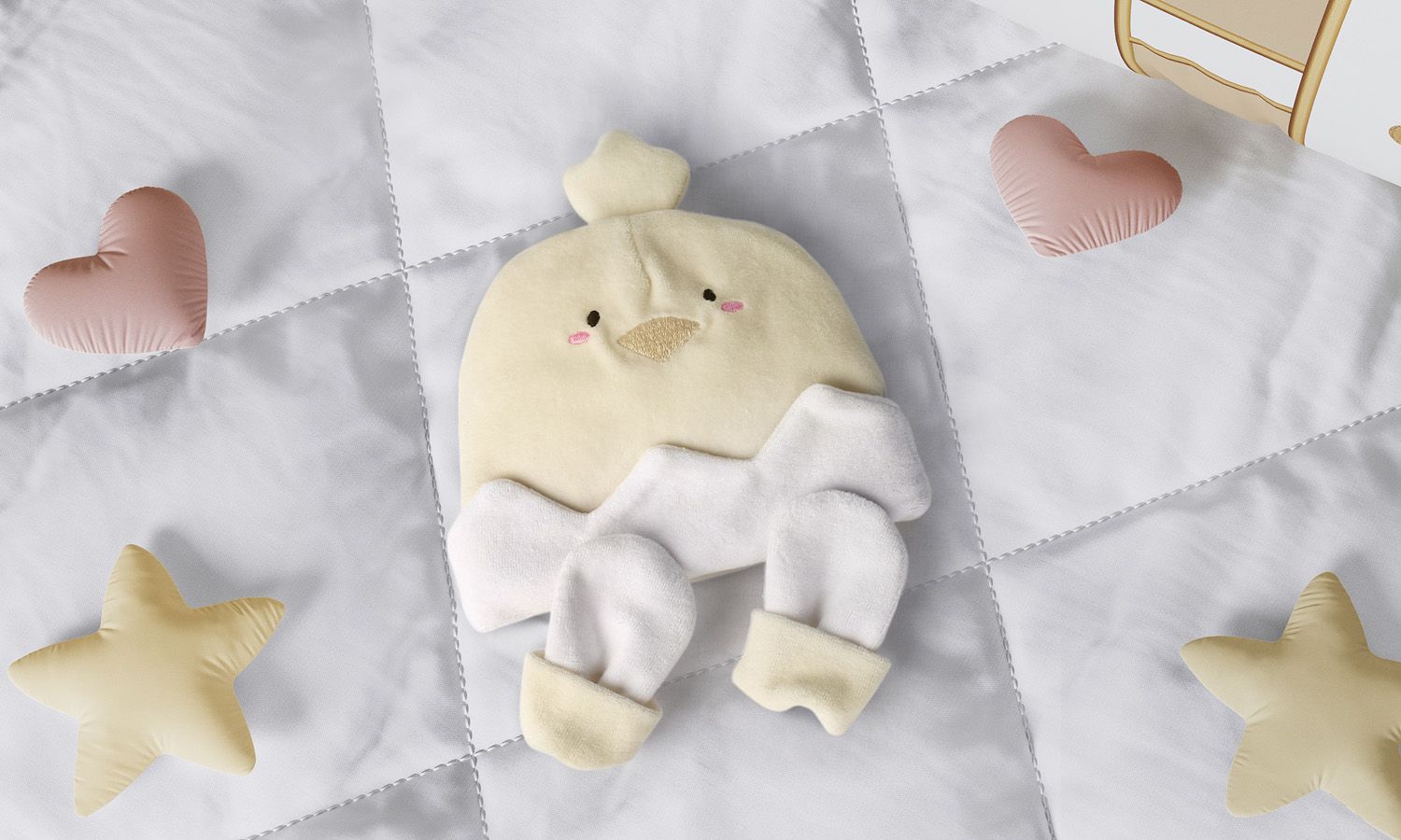 Touca e Luvas para Bebê Amiguinho Pintinho Tam G