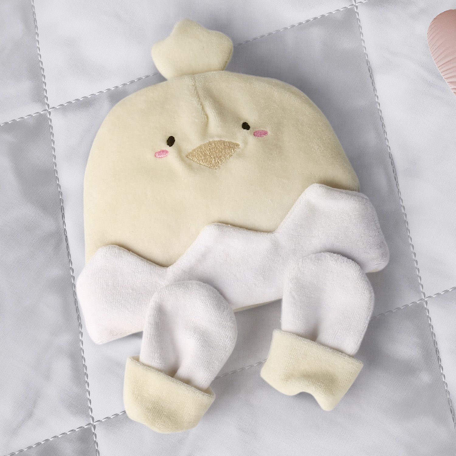 Touca e Luvas para Bebê Amiguinho Pintinho Tam G