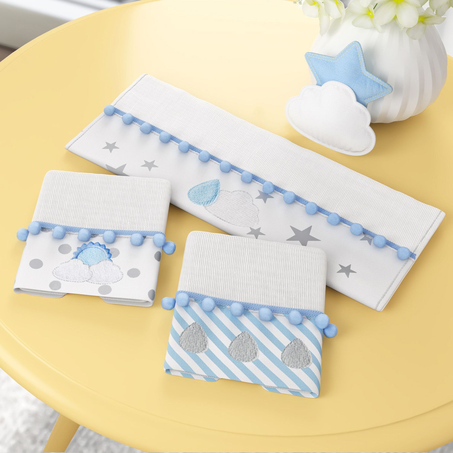 Jogo de Fraldas de Boca com Barra Nuvem de Algodão Azul Marinho