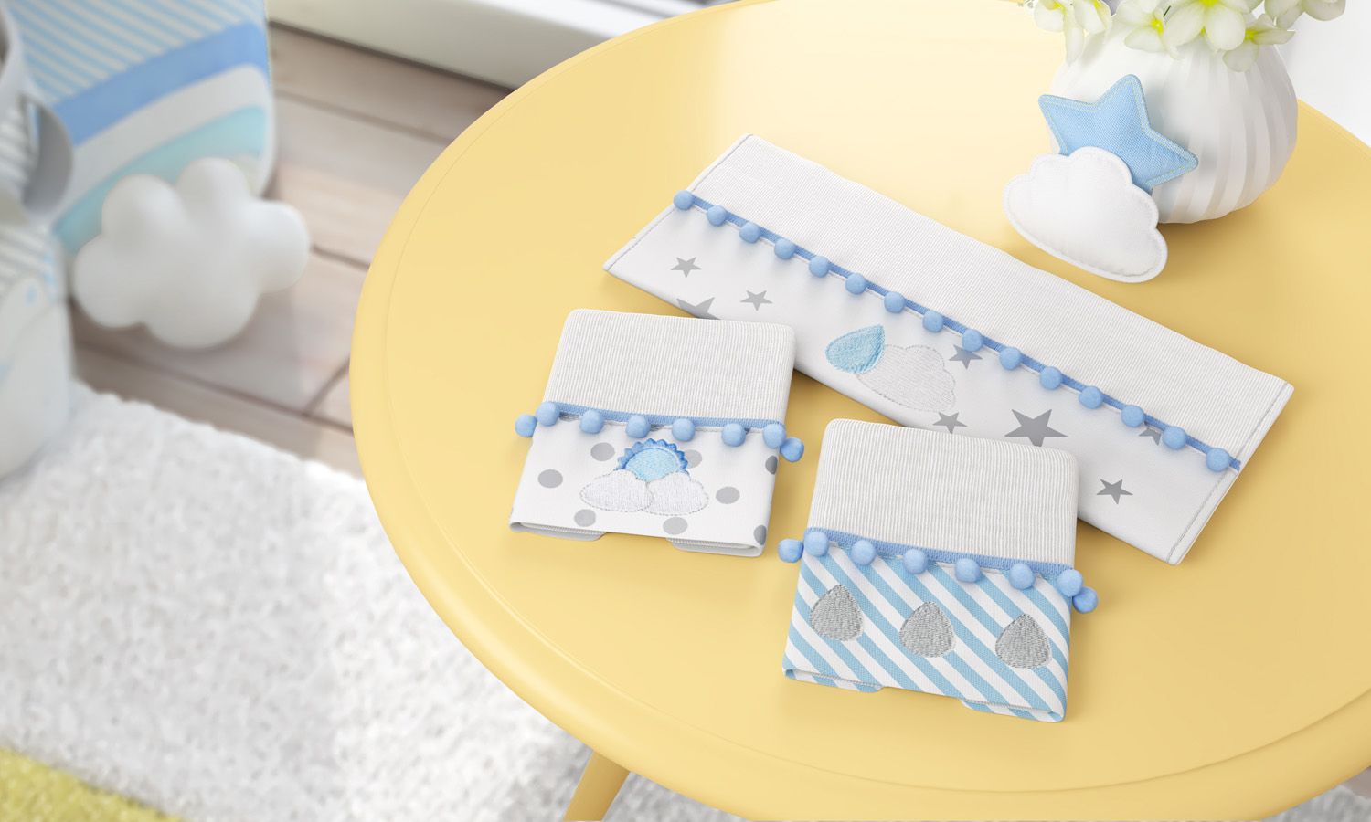 Jogo de Fraldas de Boca com Barra Nuvem de Algodão Azul Marinho