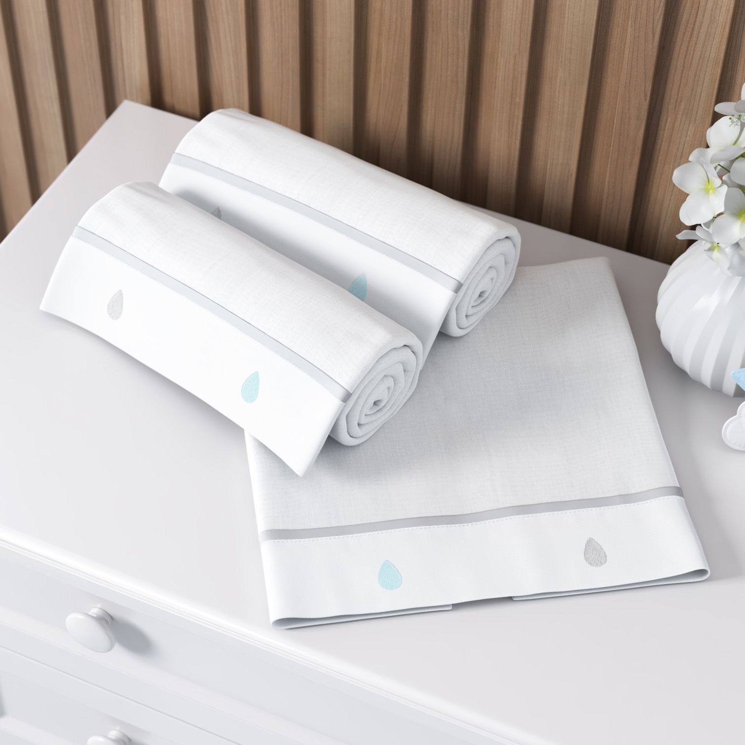 Jogo de Fraldas de Ombro Barra Bordado Gotinhas