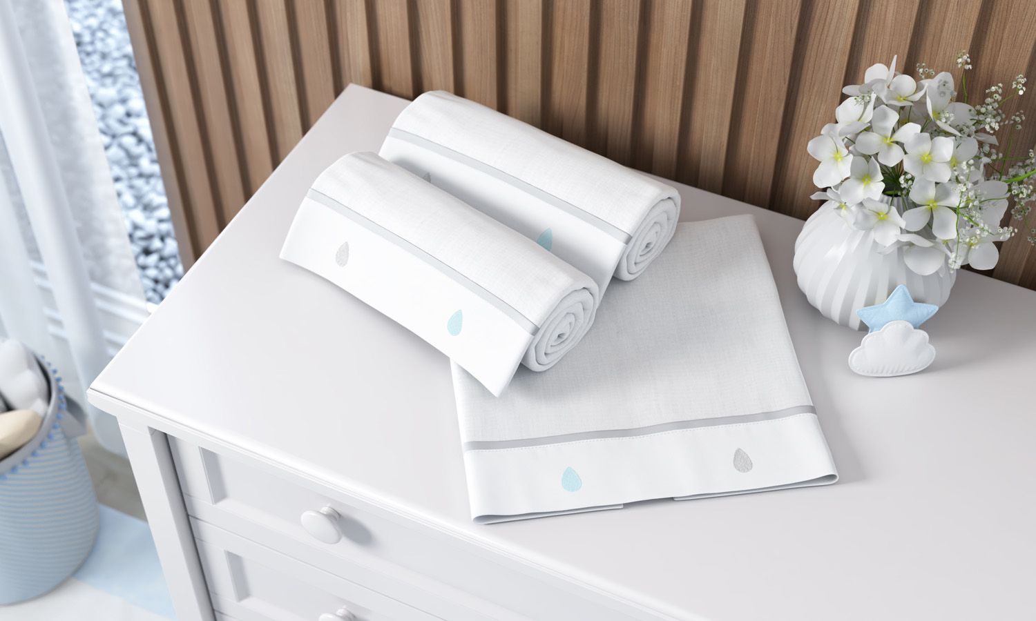 Jogo de Fraldas de Ombro Barra Bordado Gotinhas