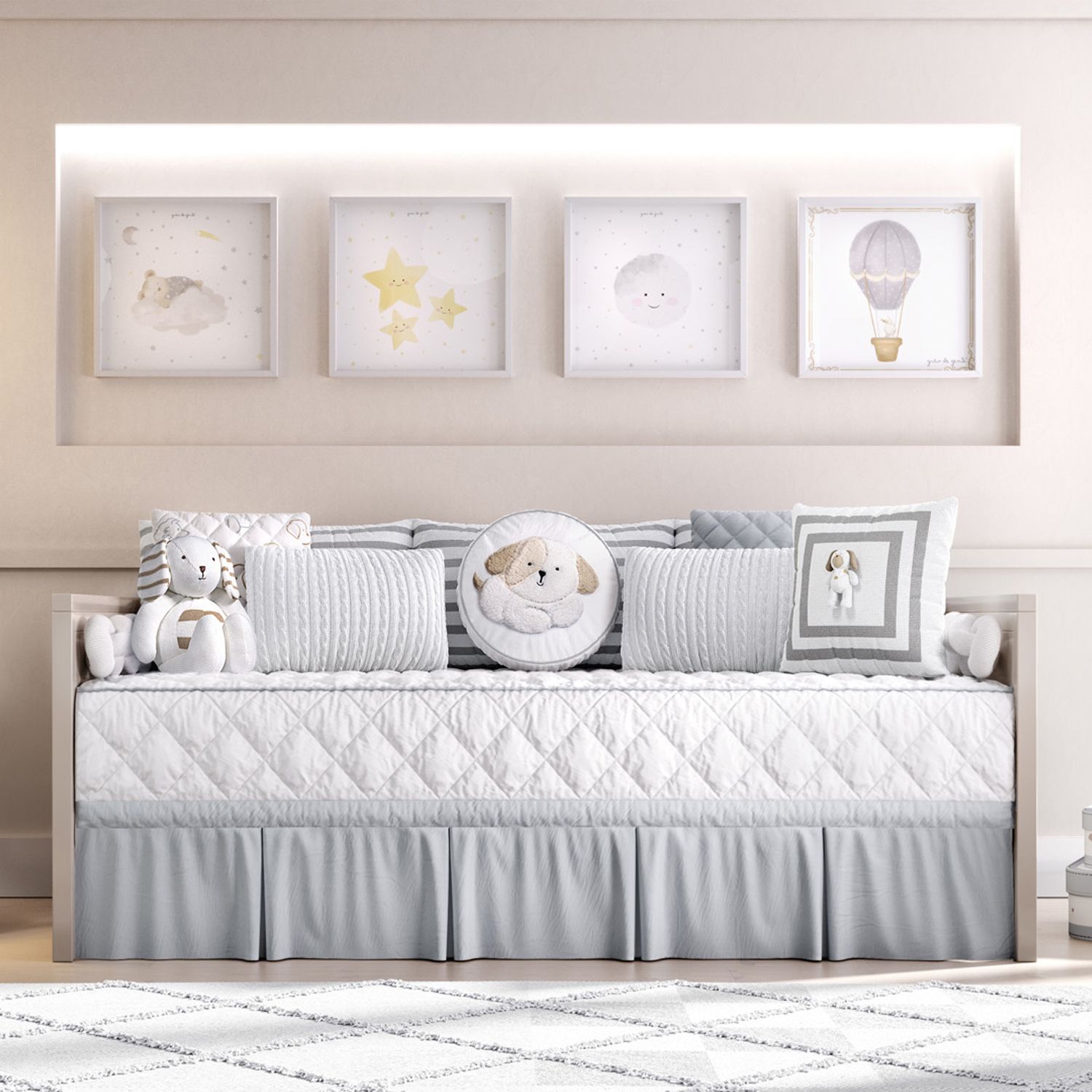 Kit Cama Babá Tricot Trança Branco e Cinza