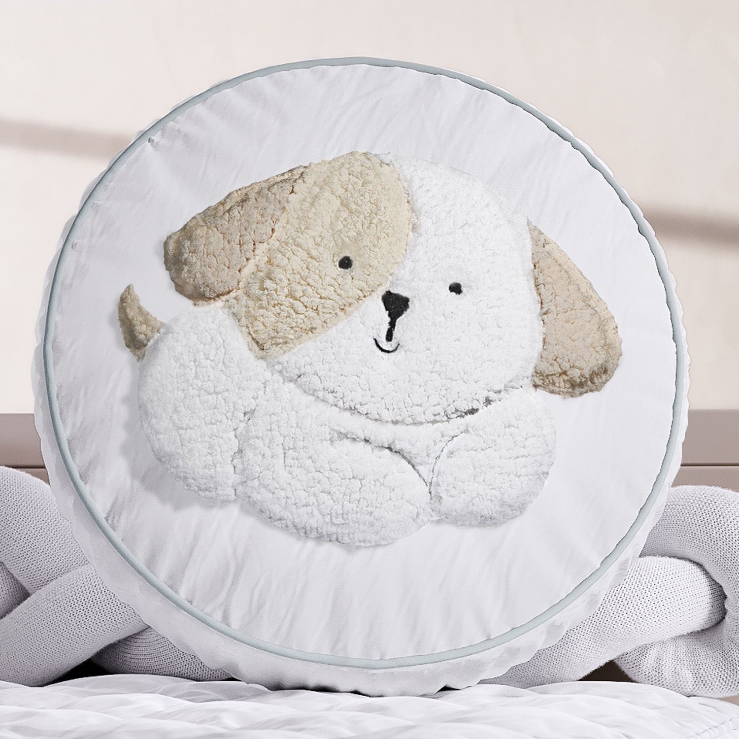 Almofada Redonda Cachorrinho Felpudo 38cm