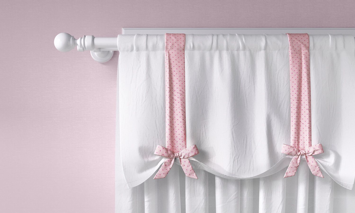 Cortina Branco/Rosa com Laços Poá