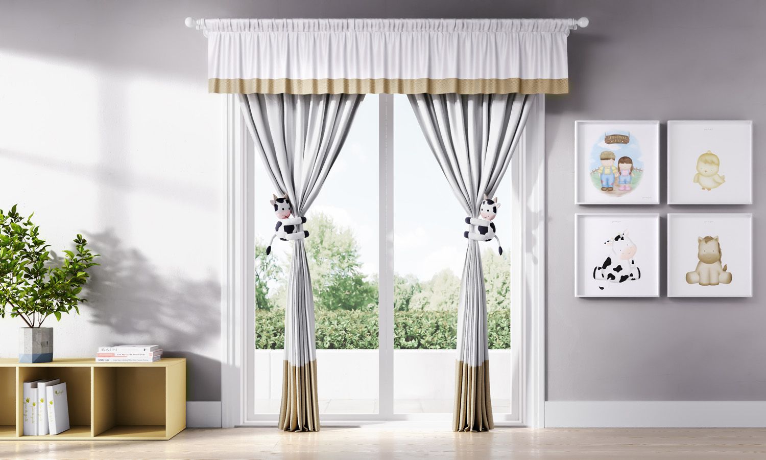 Cortina Branco/Bege Poá