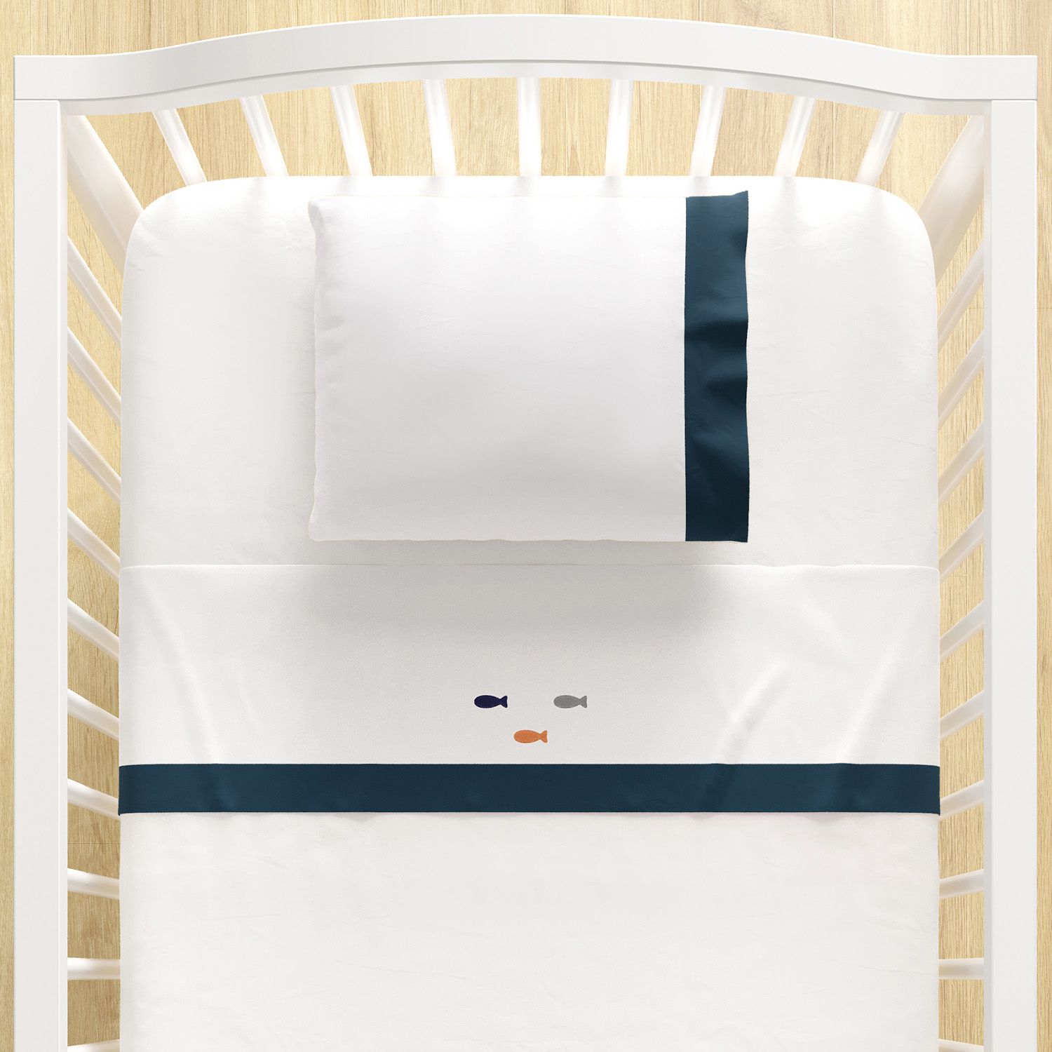 Jogo de Lençol Berço Bordado Peixinhos 3 peças