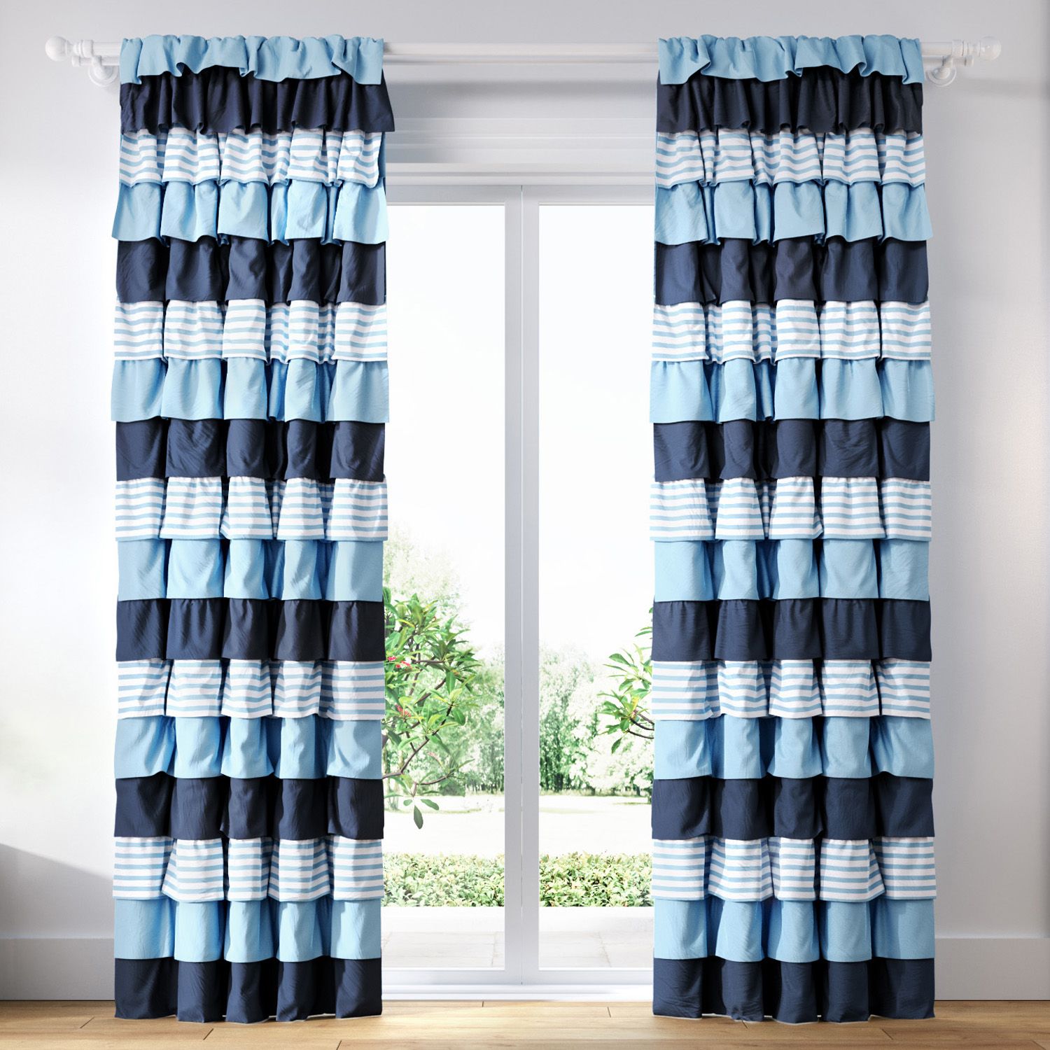 Cortina Babados Listrada Azul