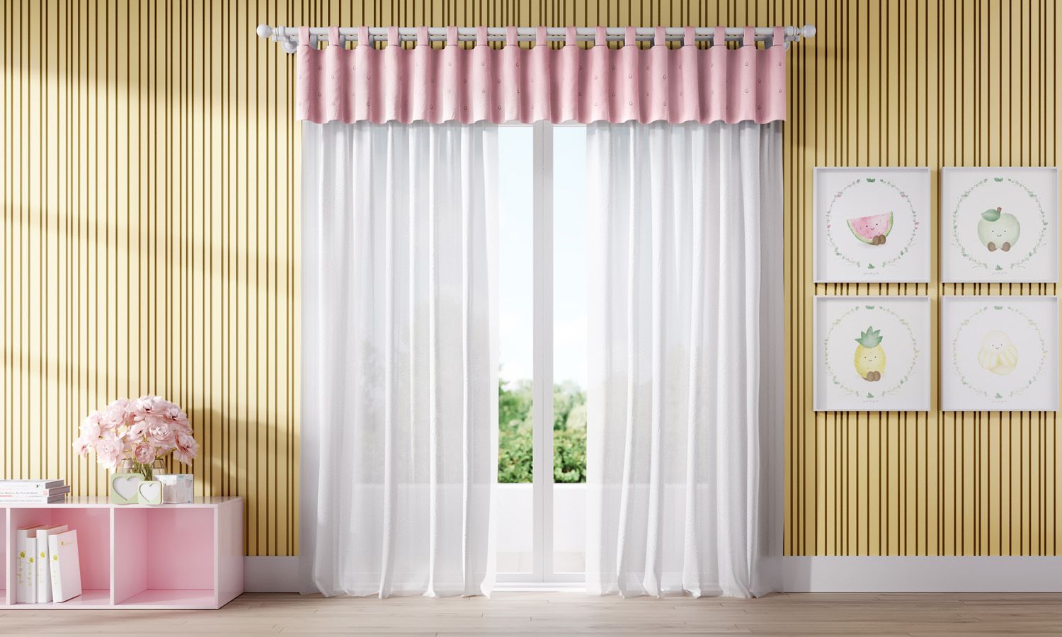 Cortina Bordada Melancia Rosa