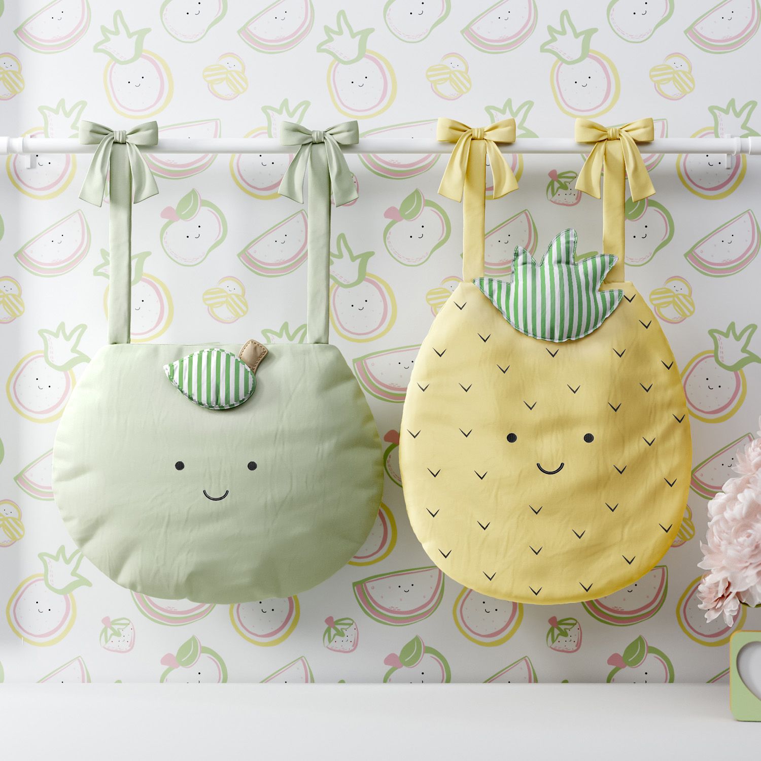 Porta Fraldas Varão Amiguinhos Abacaxi e Maçã Verde