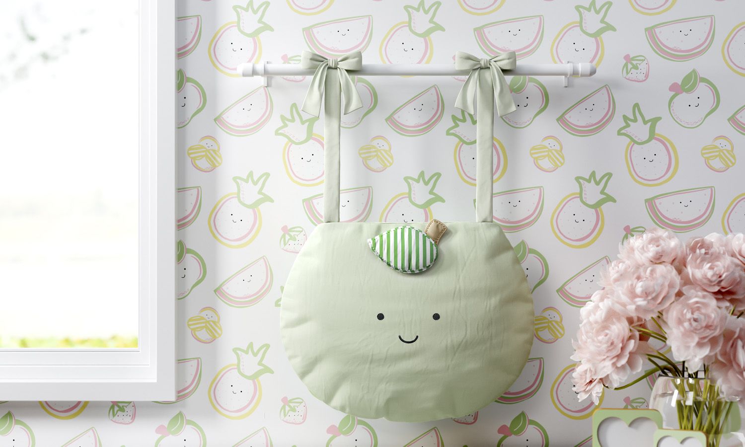 Porta Fraldas Varão Amiguinhos Abacaxi e Maçã Verde