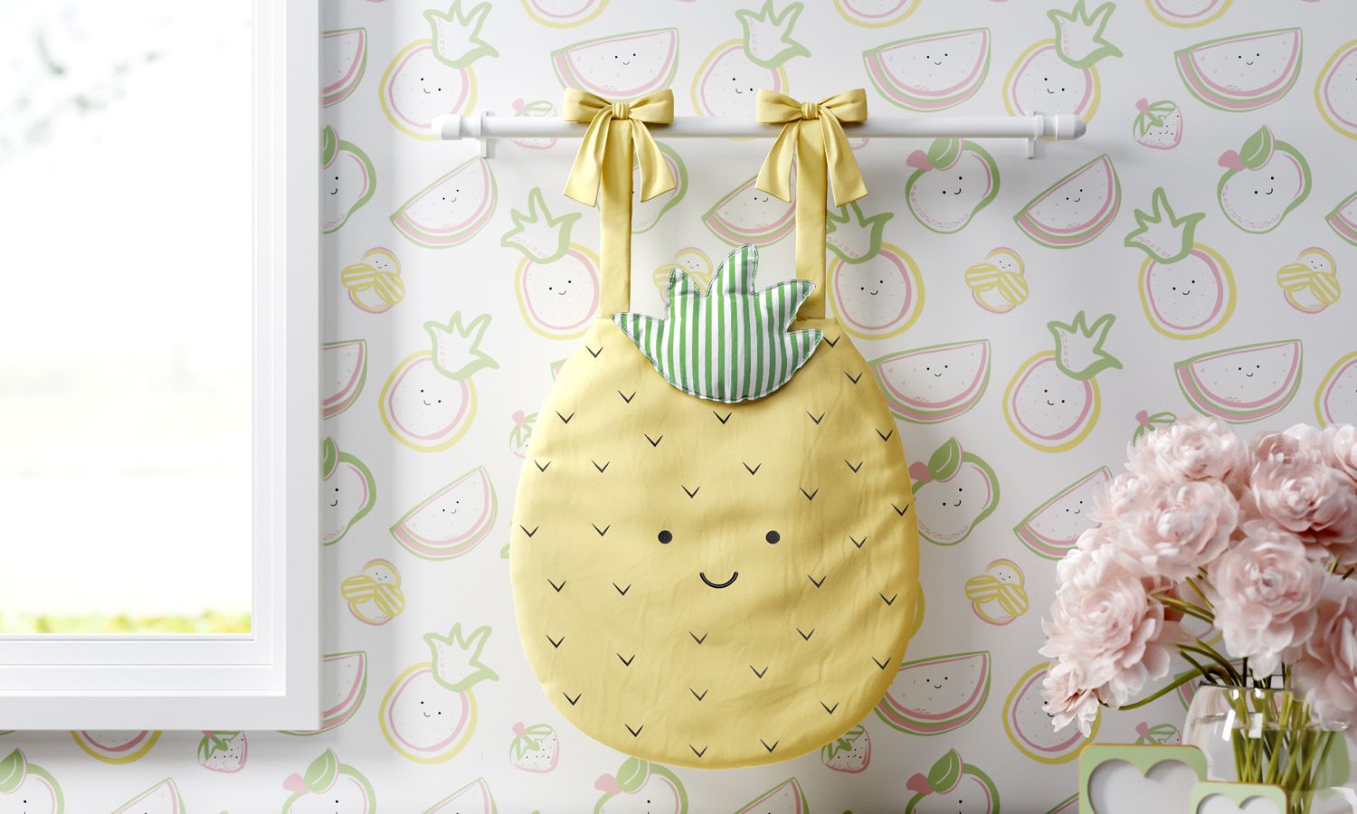 Porta Fraldas Varão Amiguinhos Abacaxi e Maçã Verde