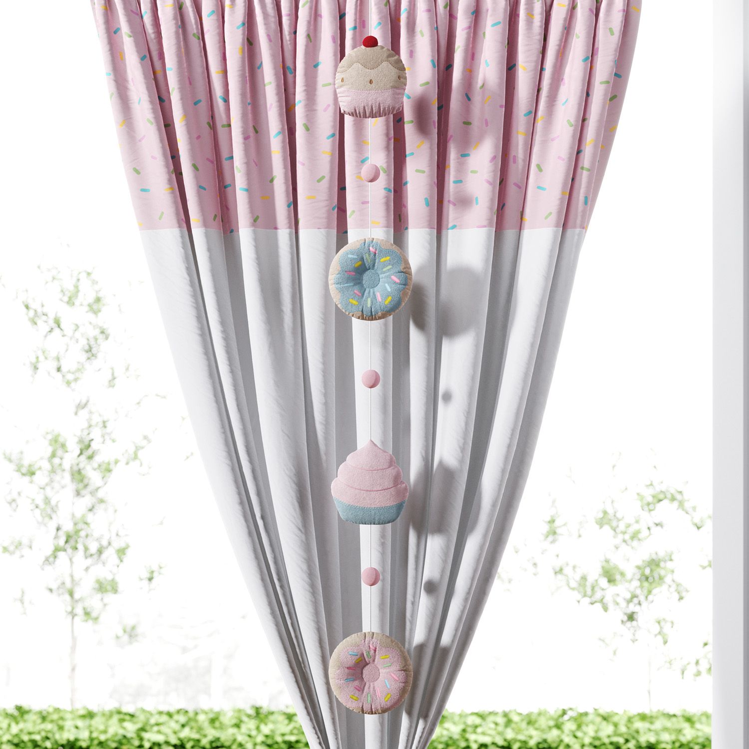 Pêndulo Cortina Cupcakes e Donuts Doce Encanto