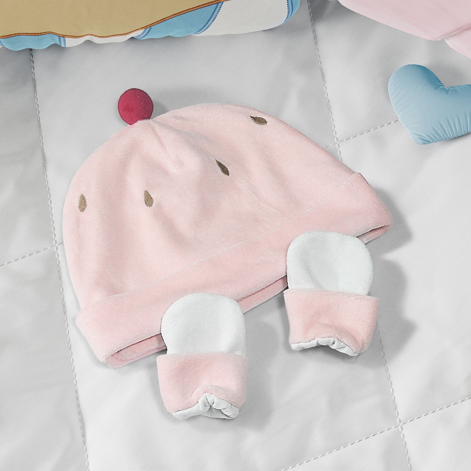 Touca e Luvas para Bebê Cupcake Cerejinha Tam GG