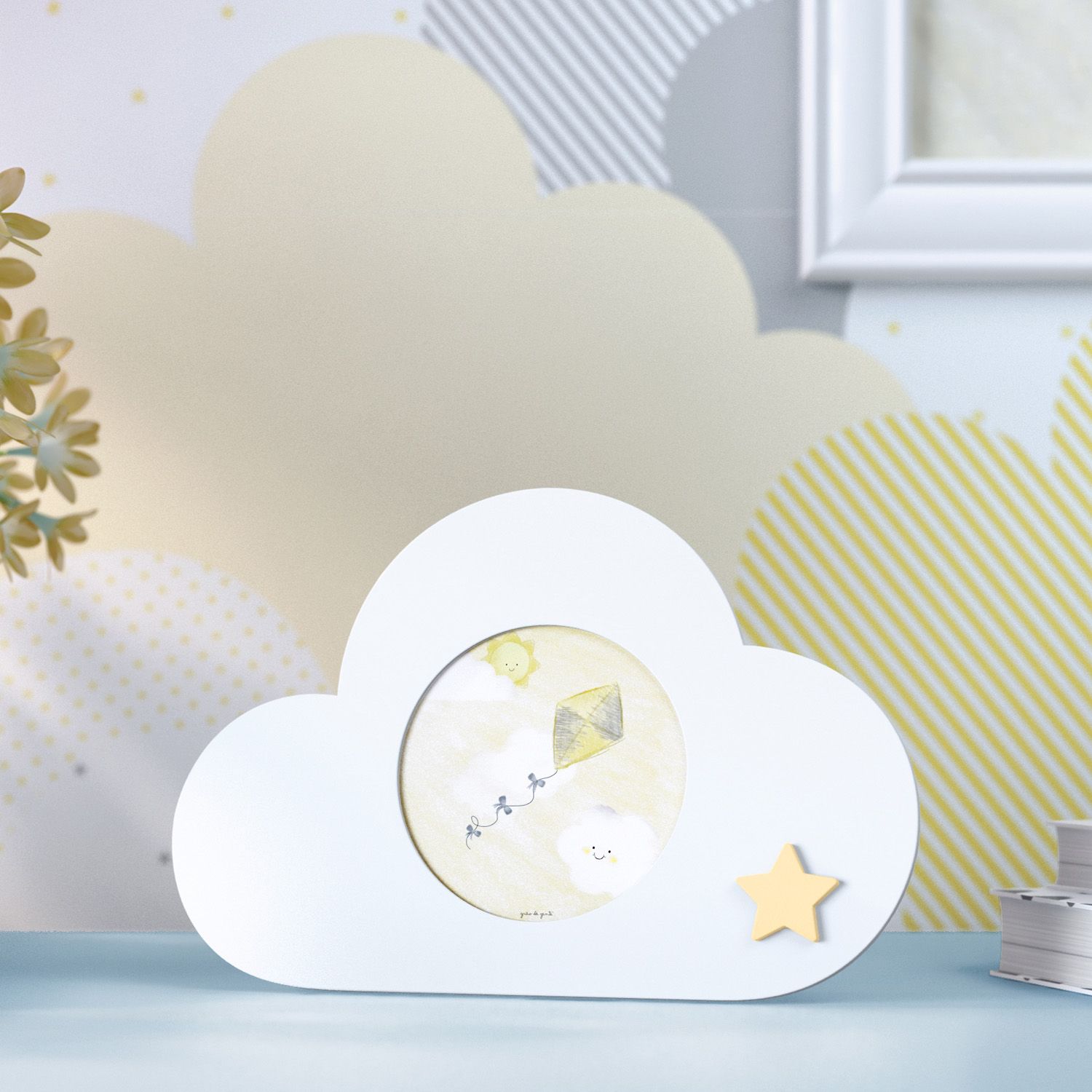 Porta Retrato MDF Nuvem com Estrelinha 7cm